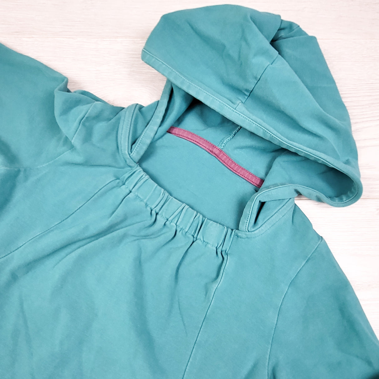 Peekaboo Beans aqua green squareneck hooded dress. Size 6