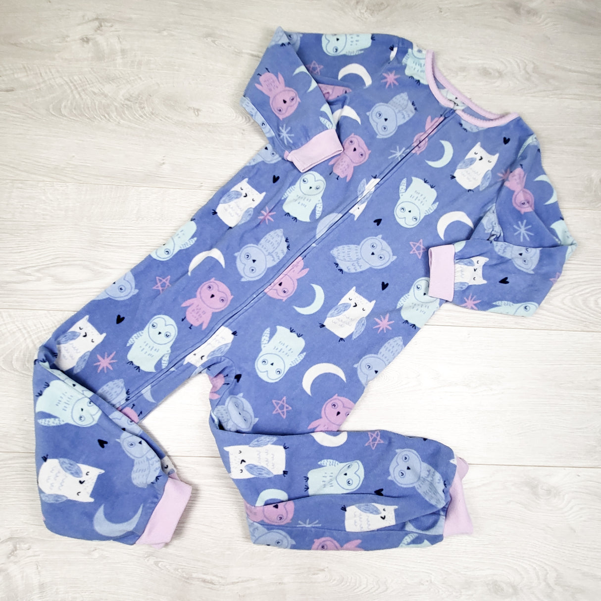 Carters blue zippered fleece owl print sleeper. Size 7