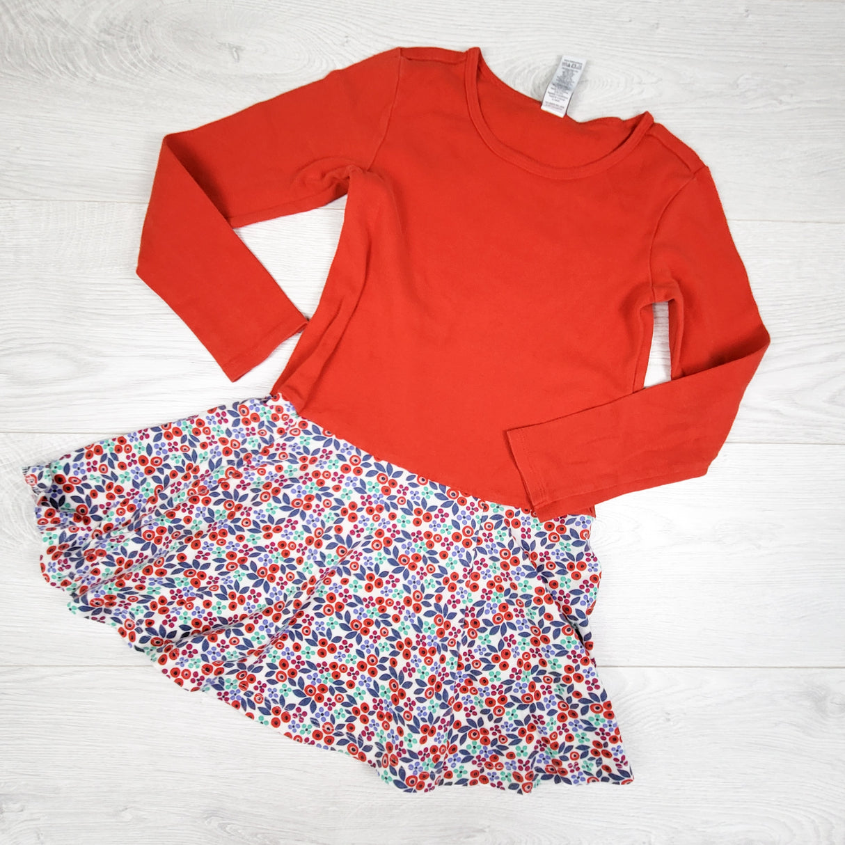 Tea Collection red cotton dress with floral skirting. Size 6