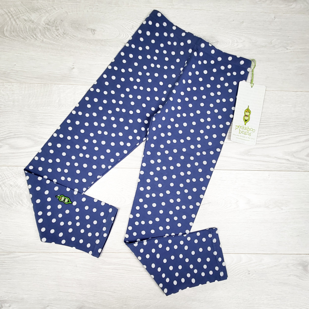 NEW - Peekaboo Bean blue polka dot leggings. Size 8