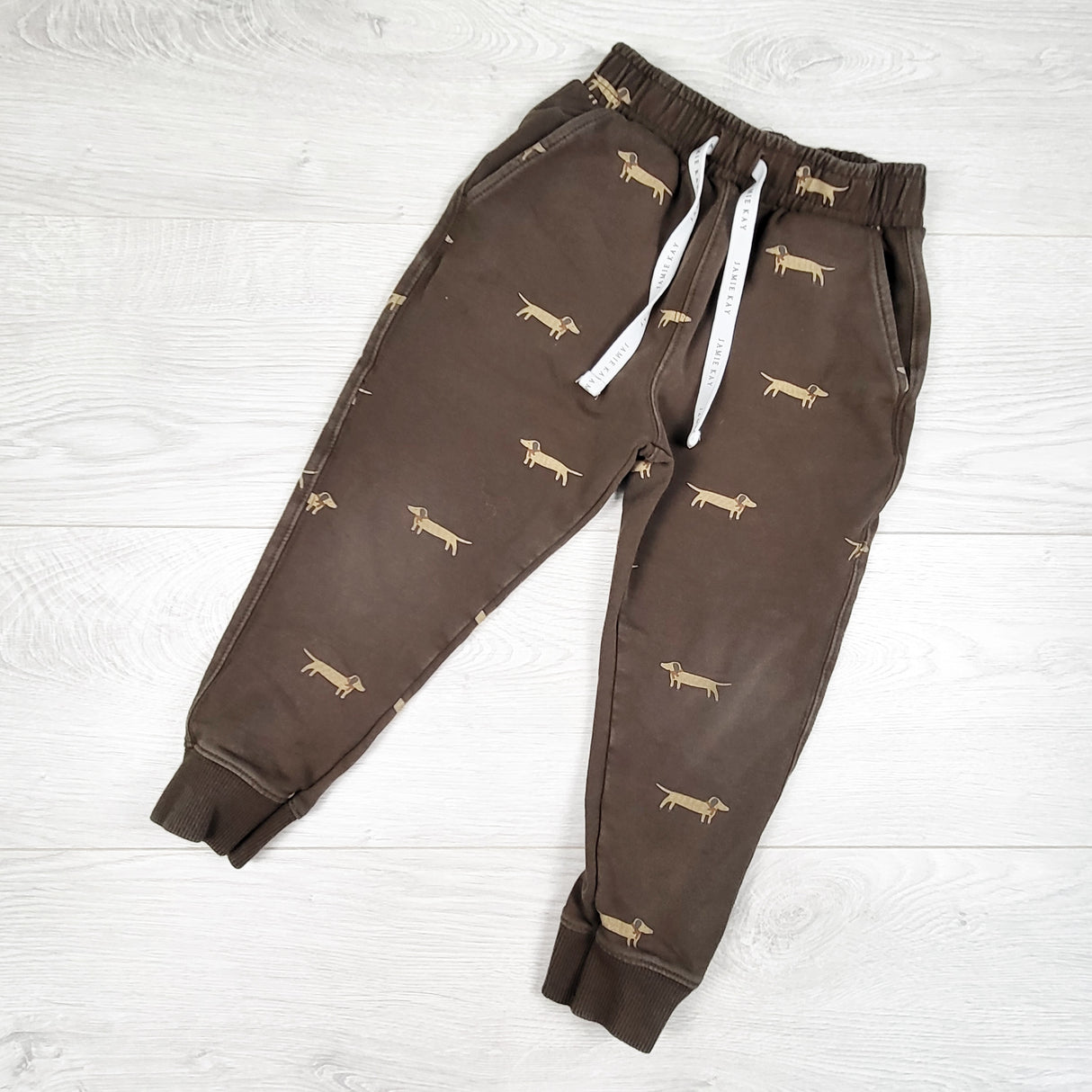 Jamie Kay brown dachshund print organic cotton joggers. Size 4T