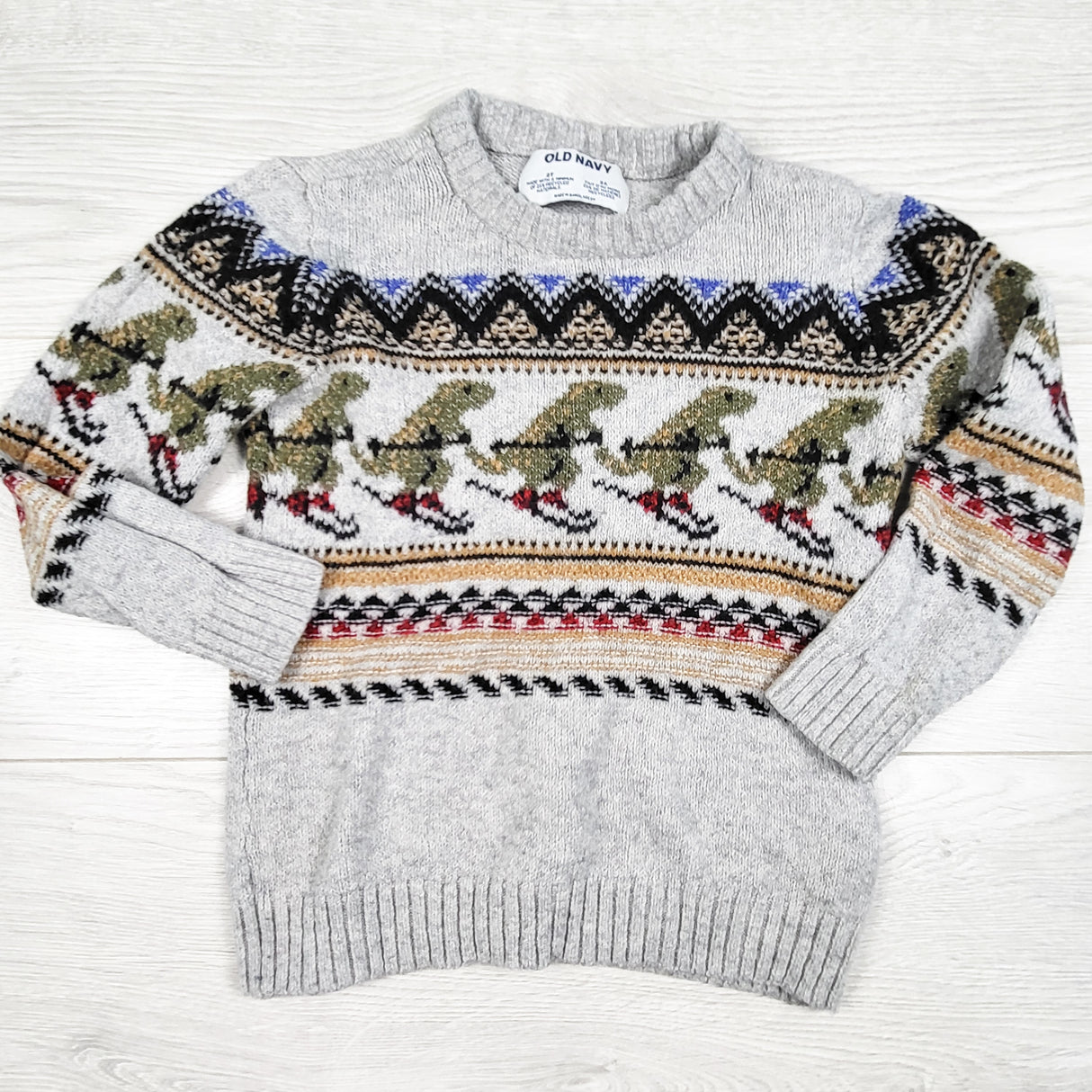 Old Navy grey dinosaur print sweater. Size 2T