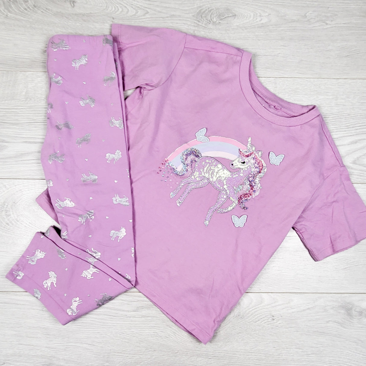 Anko pinky-purple 2pc set with unicorns. Size 6