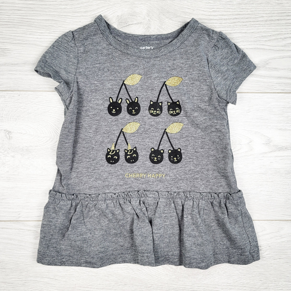 Carters grey t-shirt with cherries. Size 2T