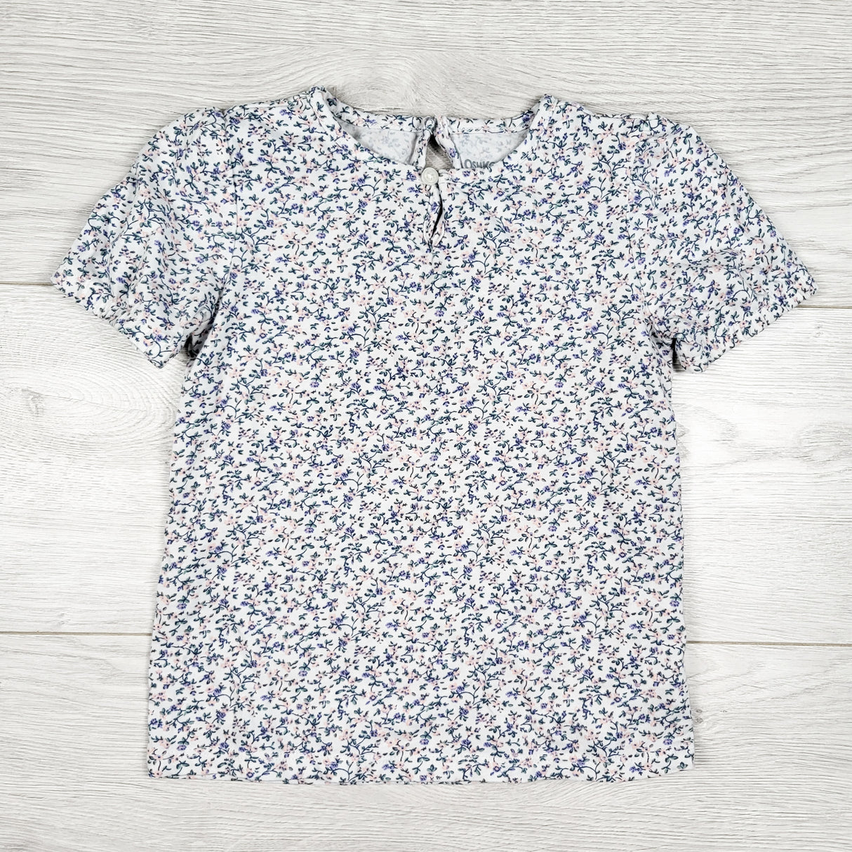 Oshkosh white and blue floral print t-shirt. Size 2T
