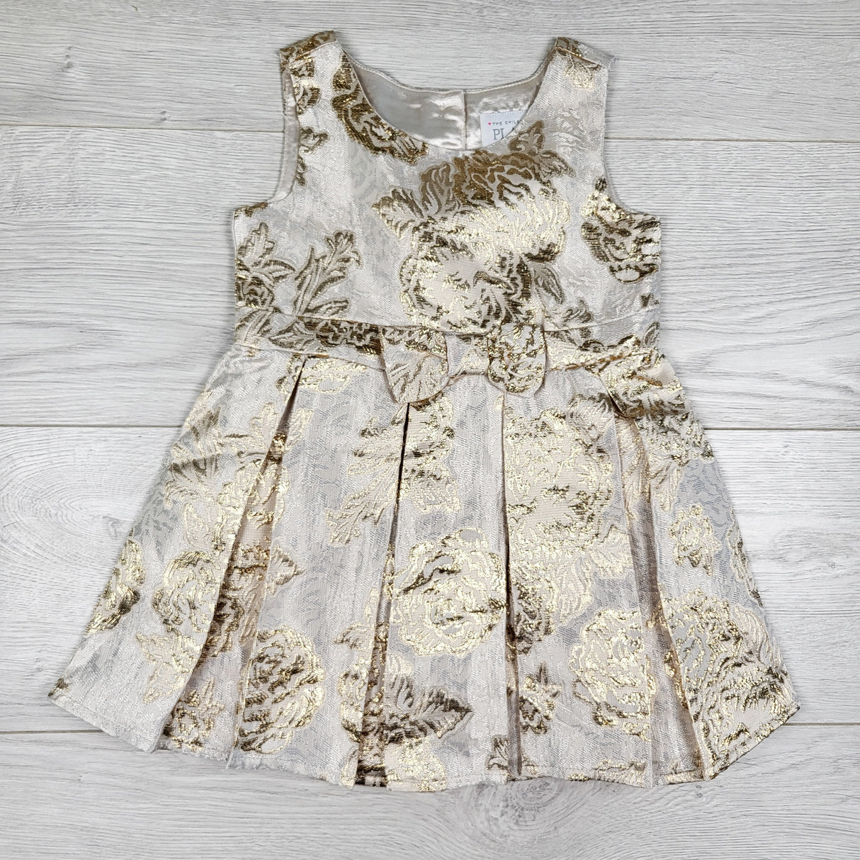 Children's Place gold and cream jacquard special occasion dress. Size 2T