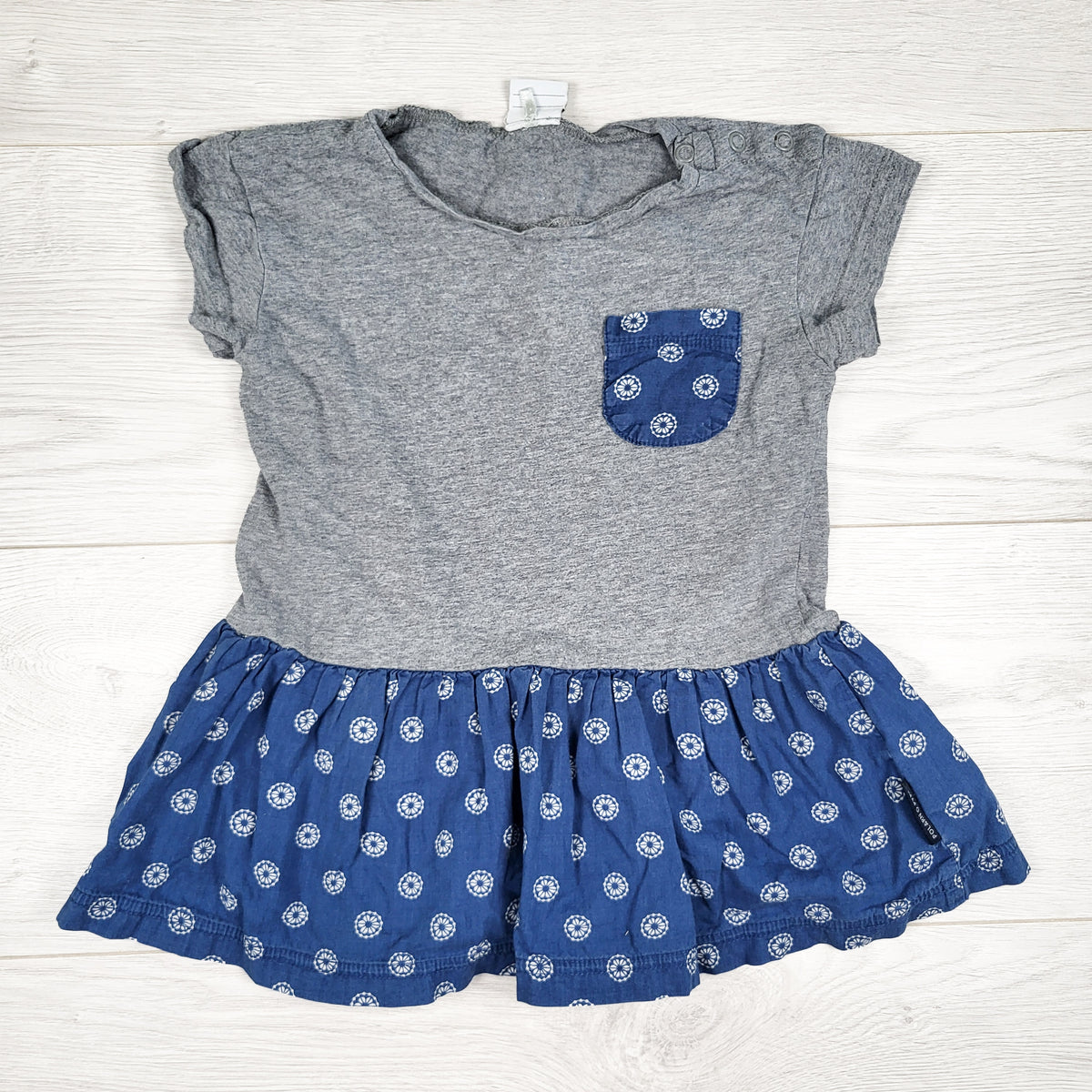 Polarn O. Pyret blue and grey t-shirt dress. Size 18-24 months