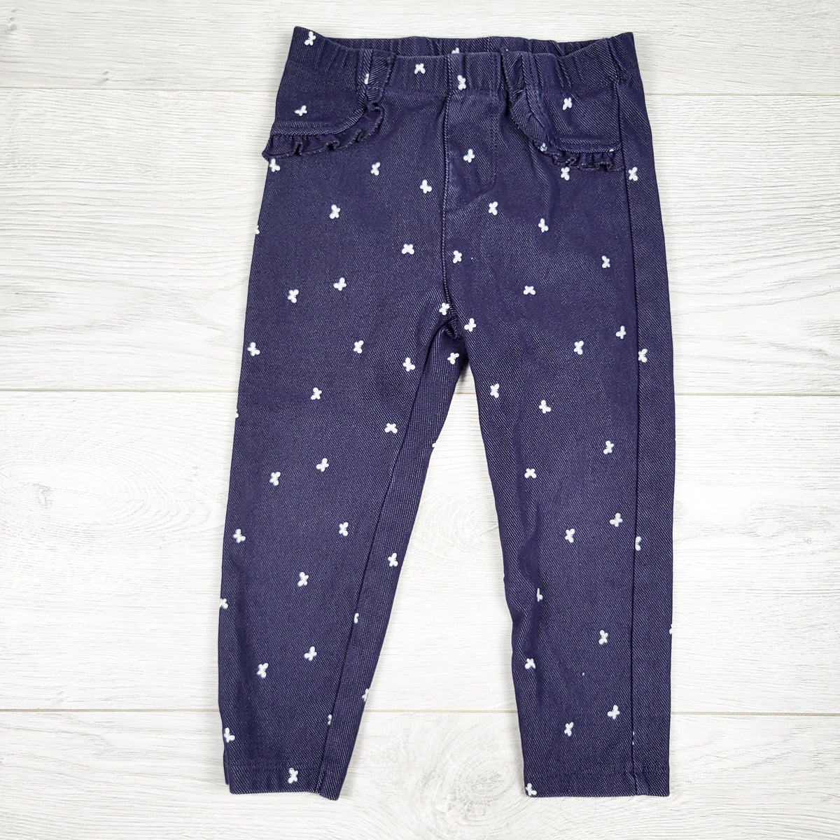 Pekkle denim look leggings with butterflies. Size 24 months