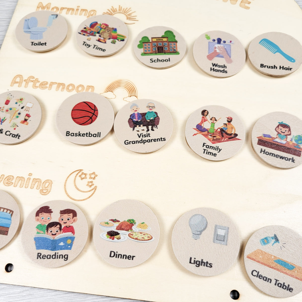 Wooden daily routine and chore board