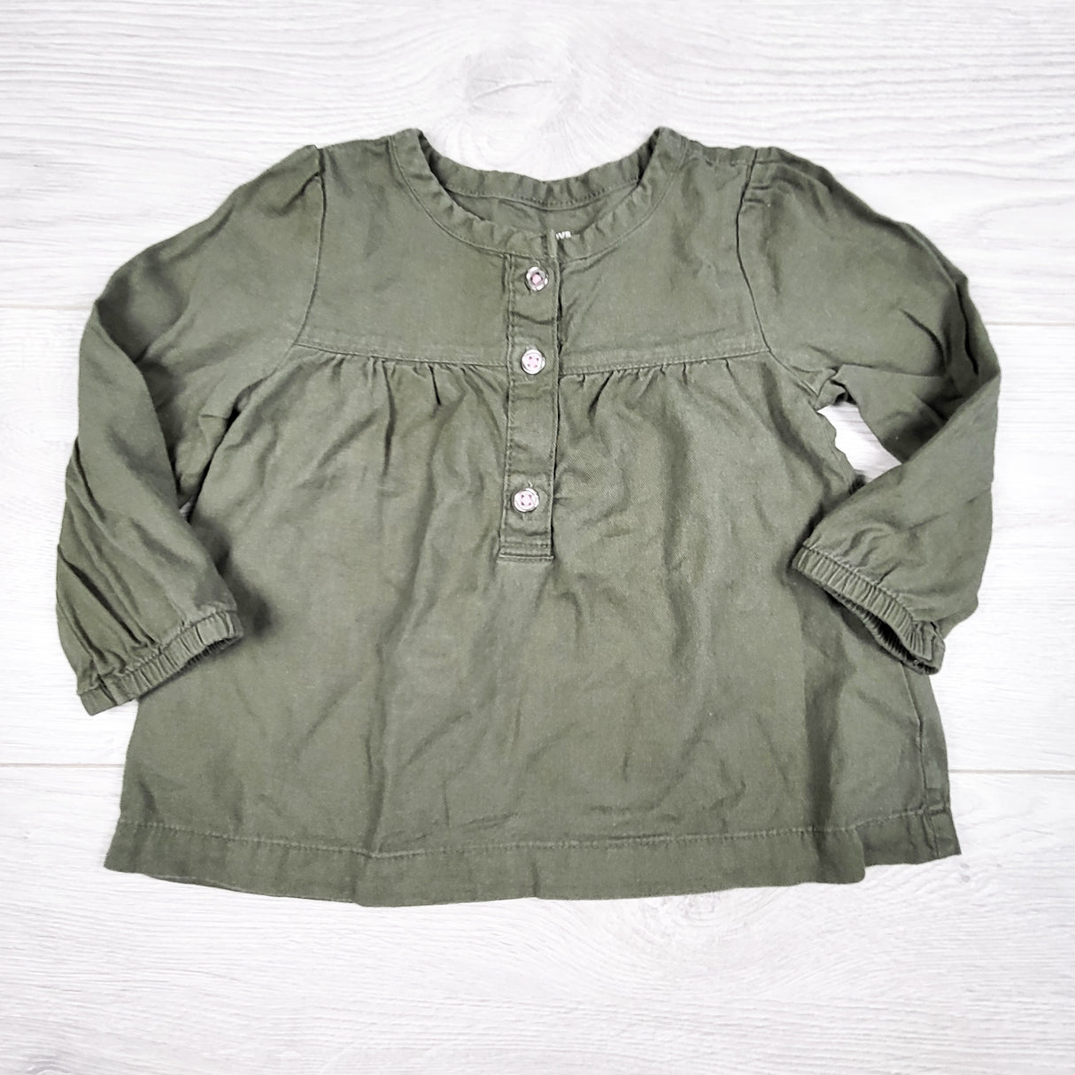 Simple Joys olive green long sleeve top. Size 12 months