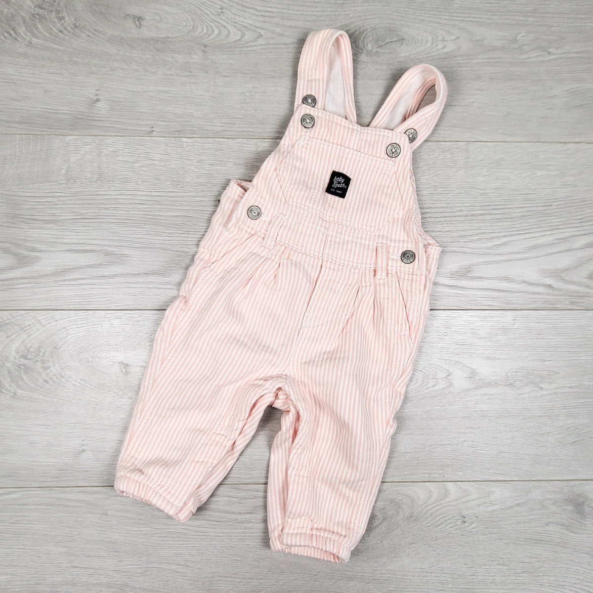 Baby B'gosh pink striped cotton overalls. Size 6 months