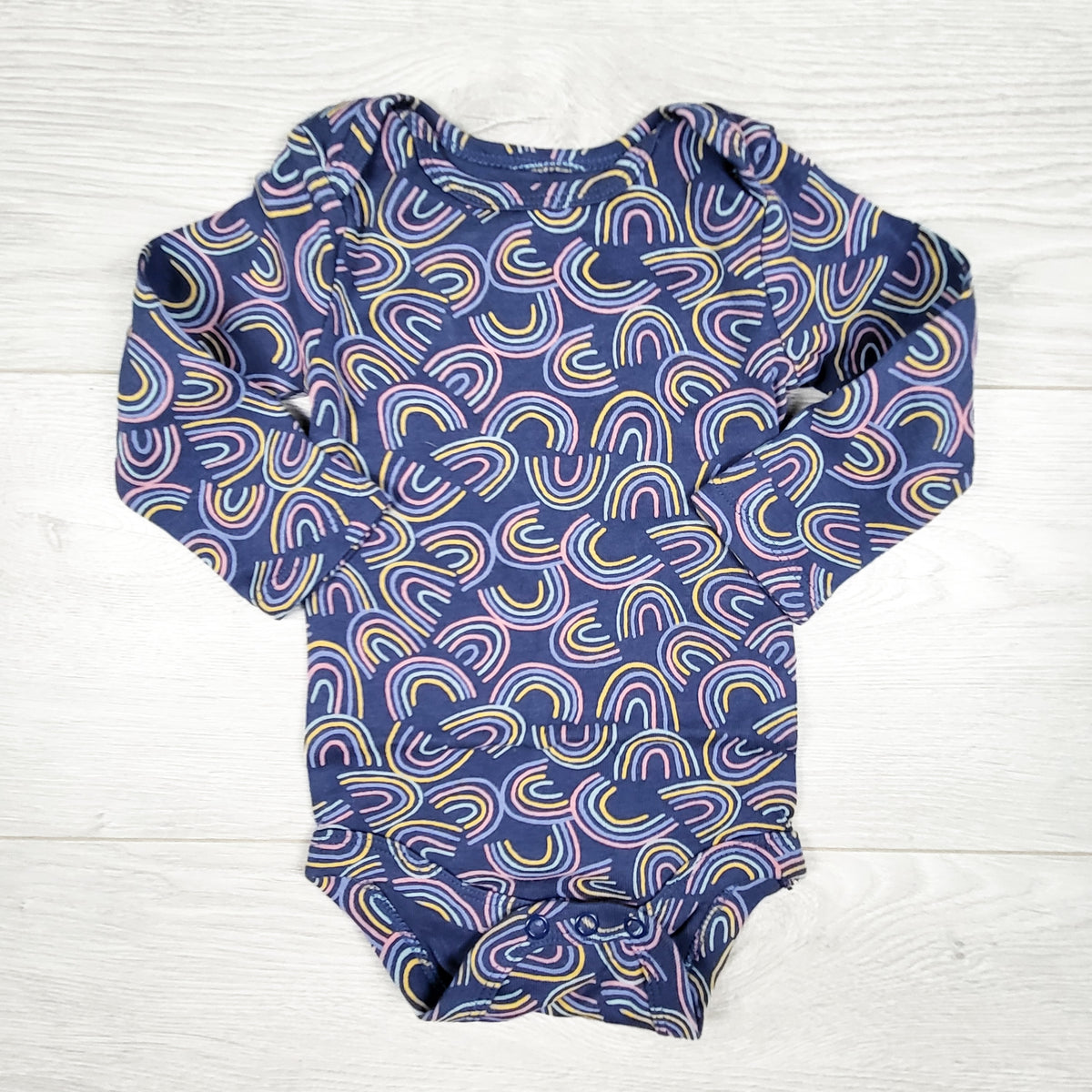 Joe Fresh blue rainbow print bodysuit. Size 3-6 months
