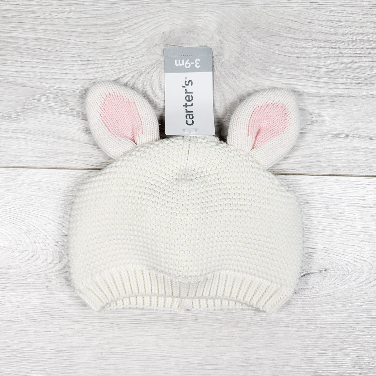 NEW - Carters white bunny ear hat. Size 3-9 months