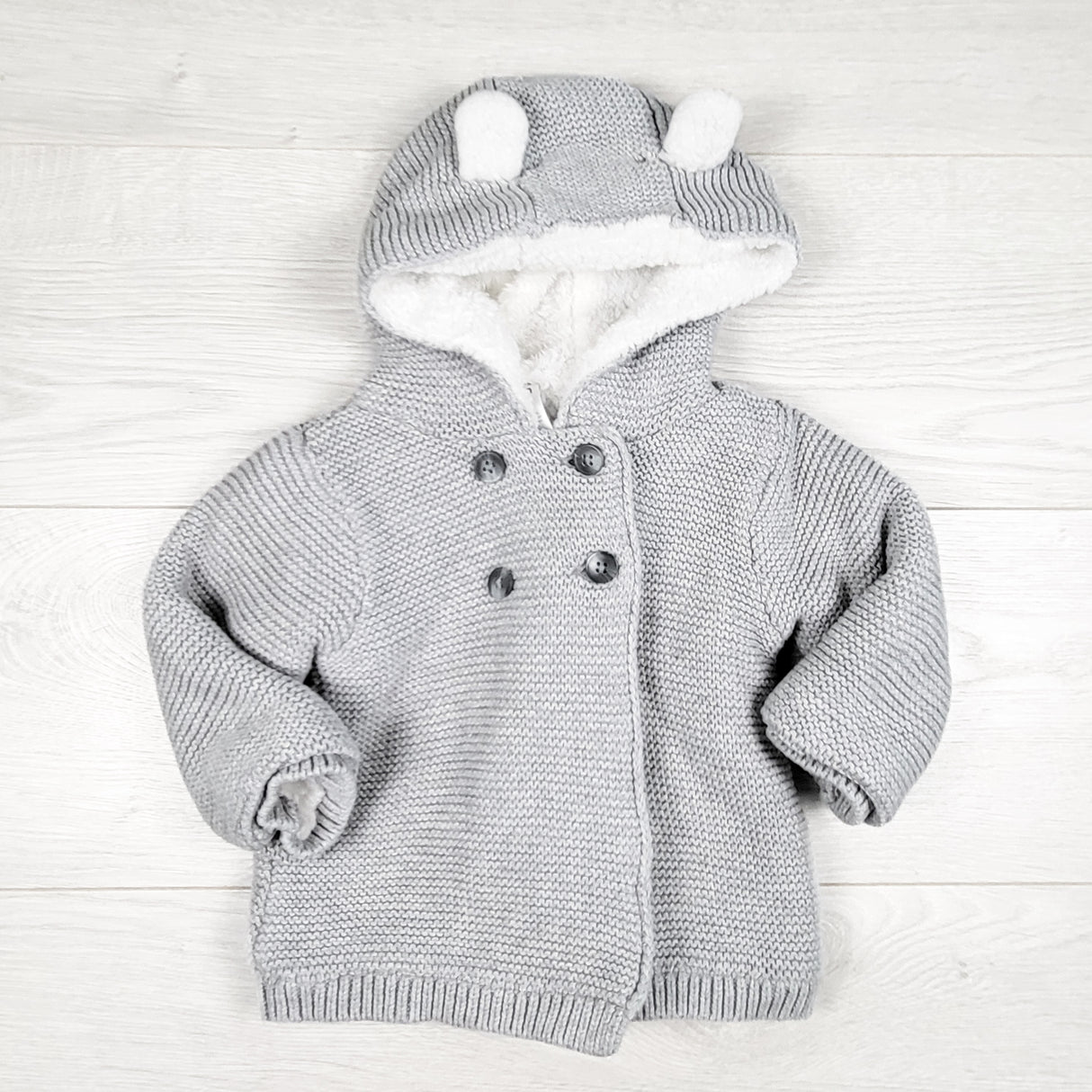 Carters grey faux fur lined hooded sweater coat. Size 18 months