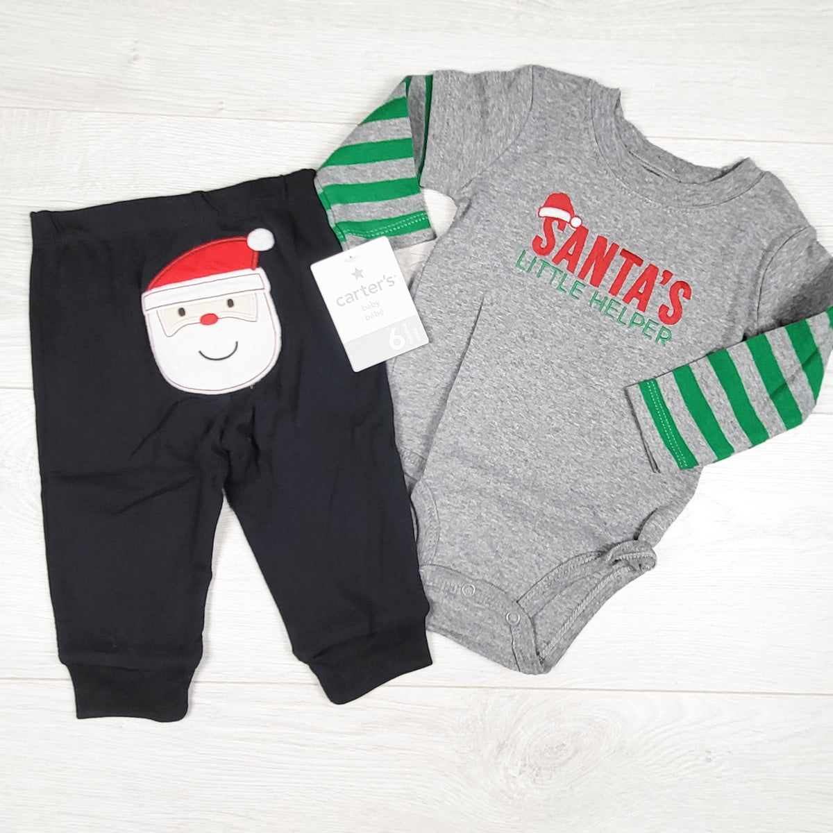NEW - Carters 2pc "Santa's Little Helper" bodysuit set. Size 6 months