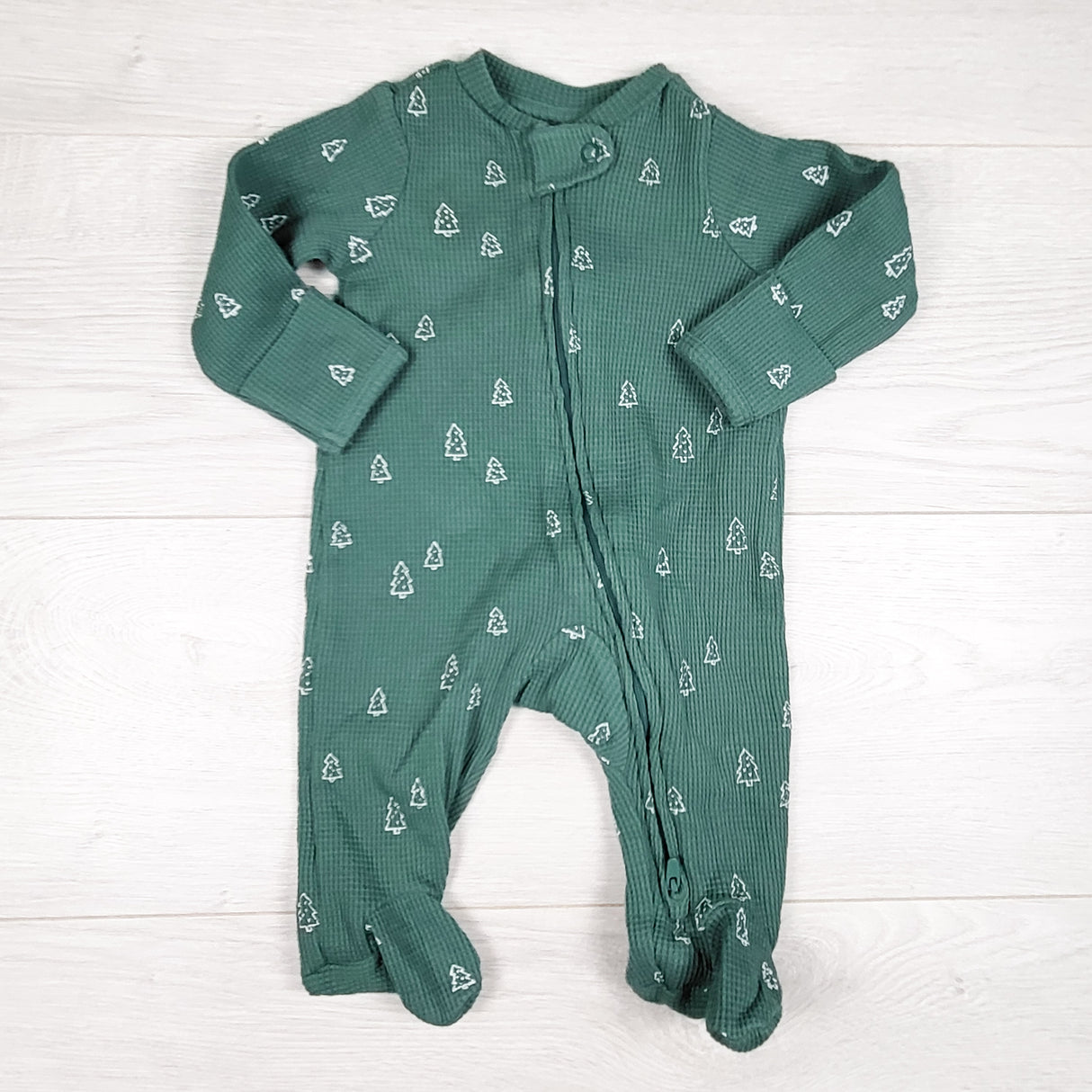 Little Planet green waffle knit sleeper with trees. Size 3 months