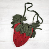 Handmade Crochet Strawberry Drawstring Crossbody Bag