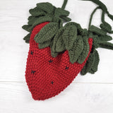 Handmade Crochet Strawberry Drawstring Crossbody Bag