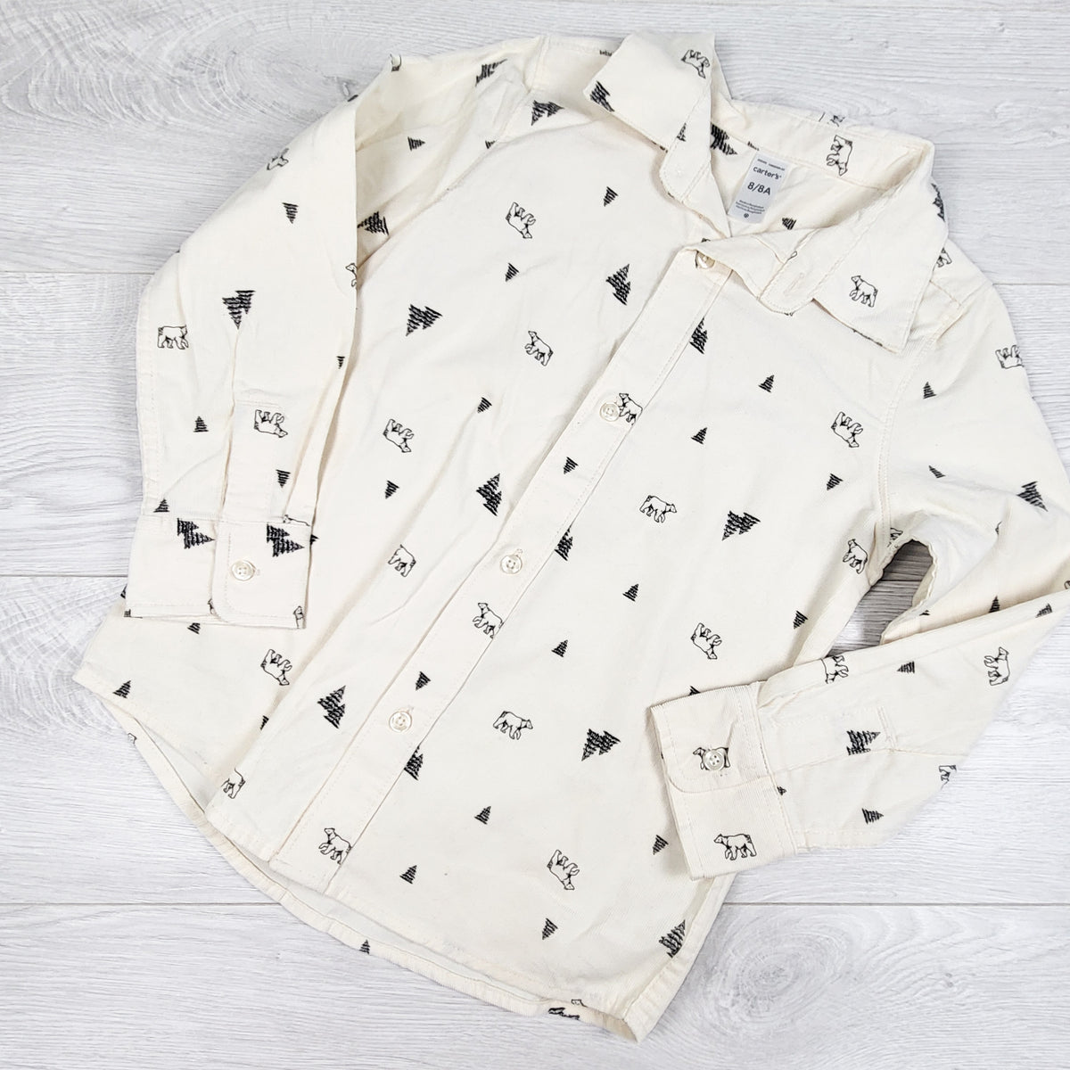 Carters cream coloured woodland themed button down corduroy shirt. Size 8