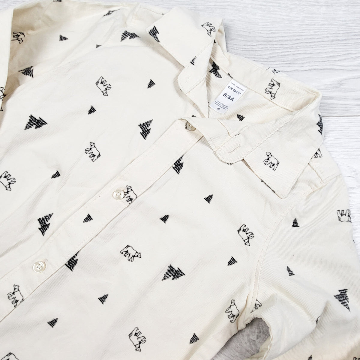 Carters cream coloured woodland themed button down corduroy shirt. Size 8
