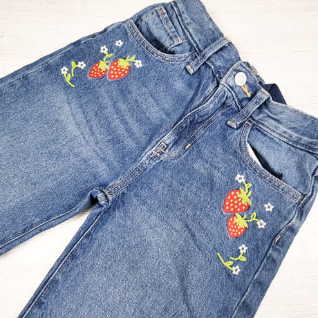 Old Navy high rise baggy wide-leg jeans with embroidered strawberries. Size 10