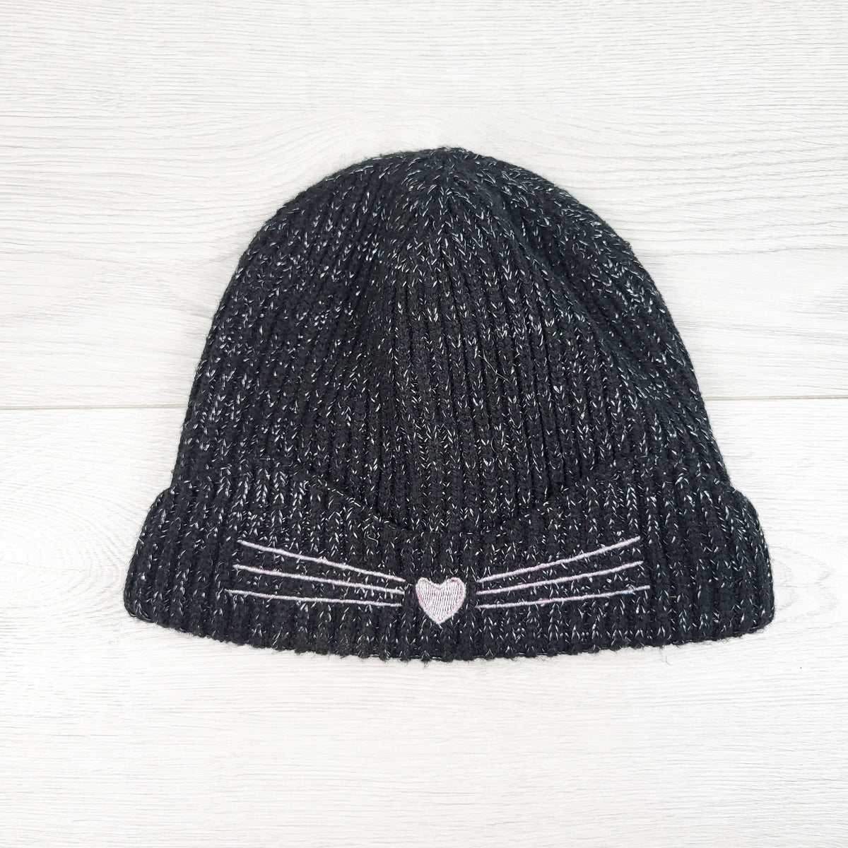 Joe Fresh black sparkly toque with kitten whiskers. Size large
