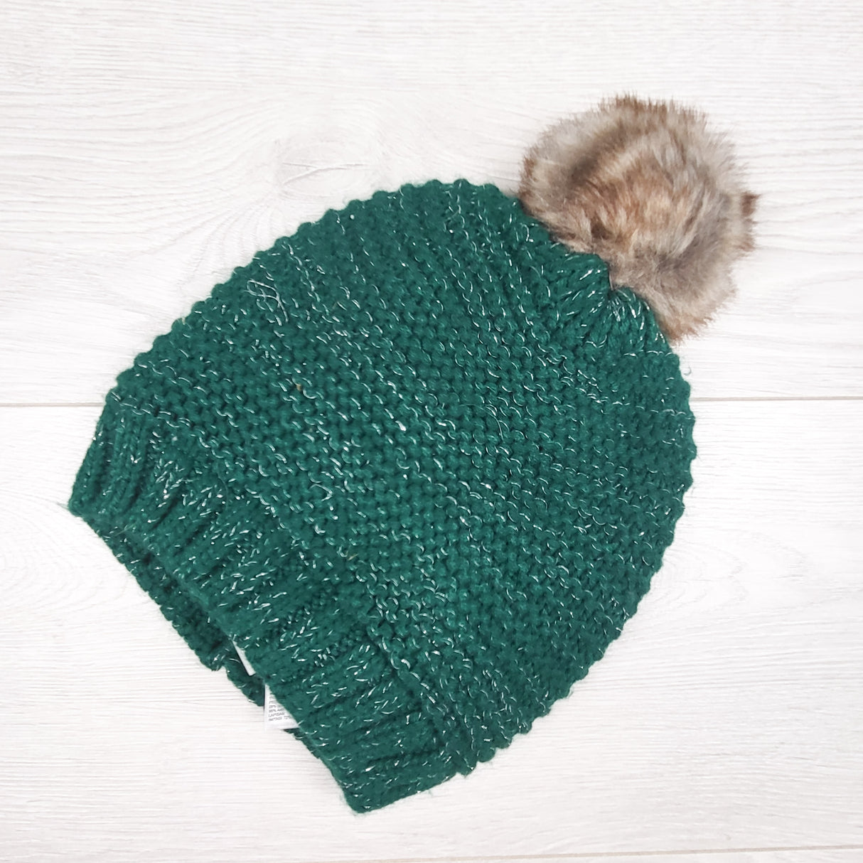 Old navy green sparkly fleecelined pom pom toque. Size medium