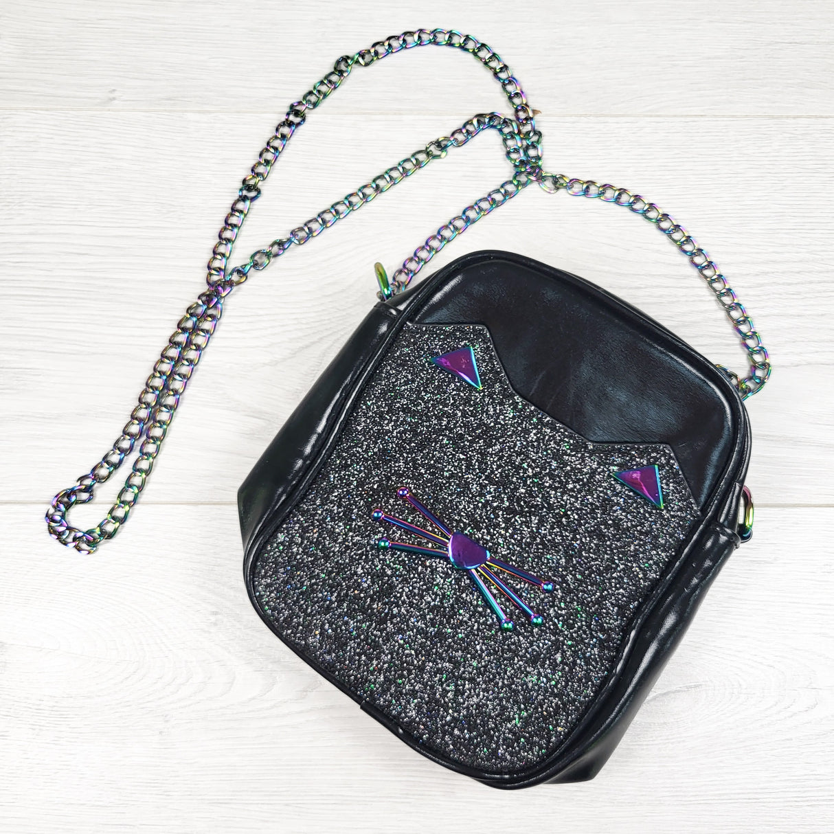 Black sparkly cat face crossbody bag