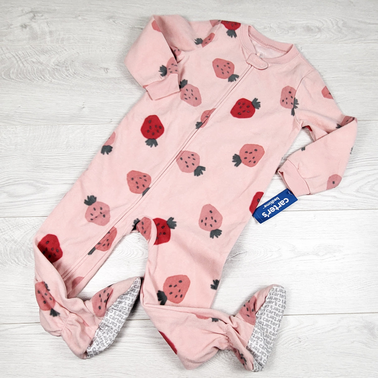 NEW - Carters pink zippered fleece sleeper with strawberries. Size 3T