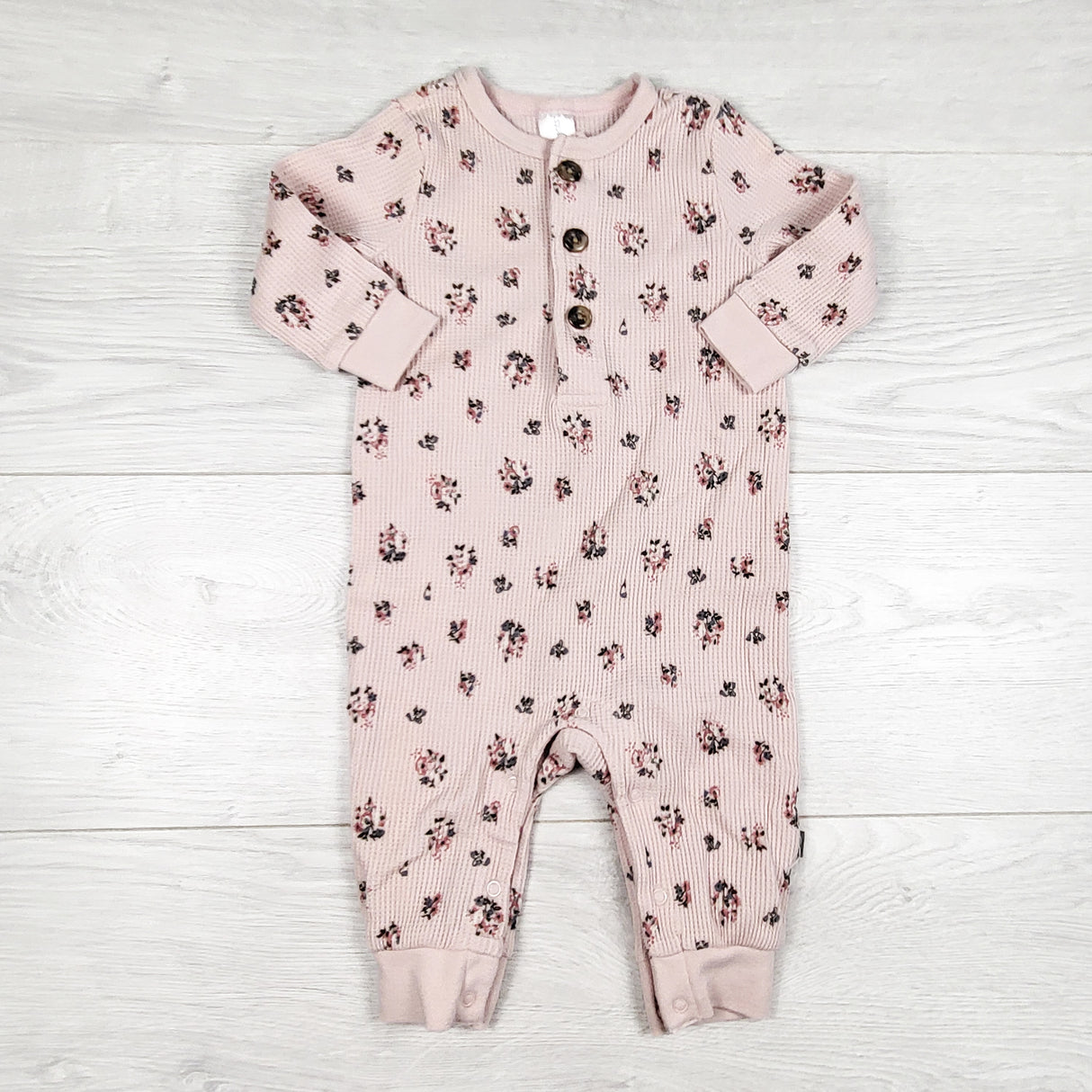 Modern Moments pink floral print waffle knit romper. Size 3-6 months