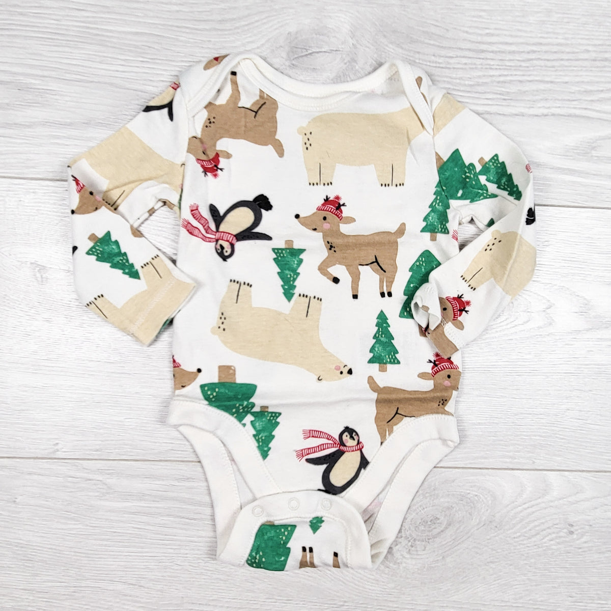 Old Navy cream coloured bodysuit with animals in scarves. Size 3-6 months