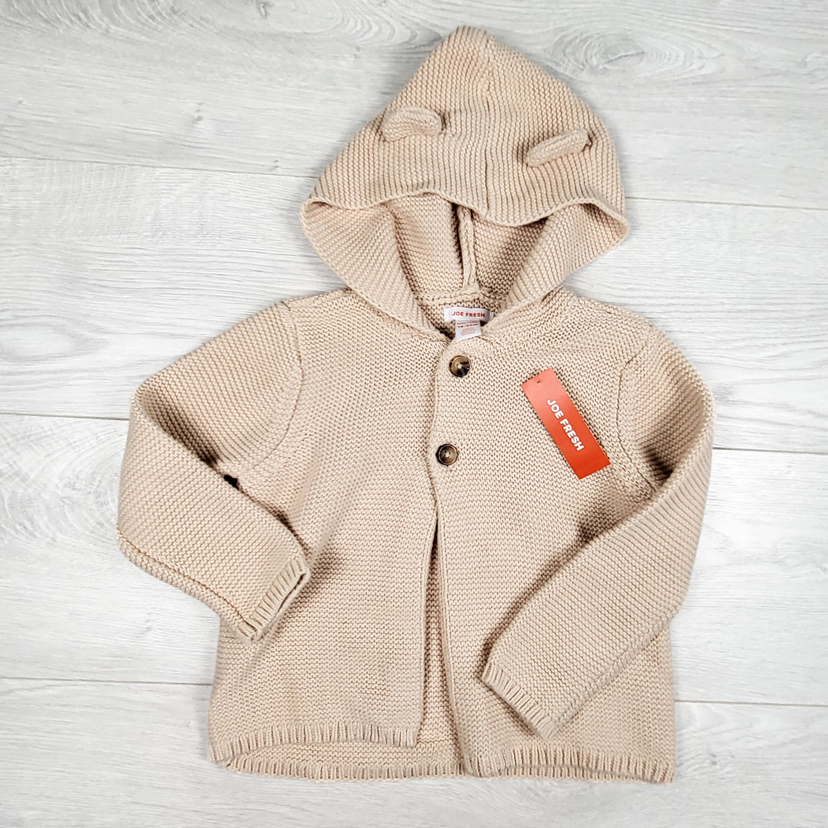 NEW - Joe beige hooded bear ear sweater. Size 18-24 months
