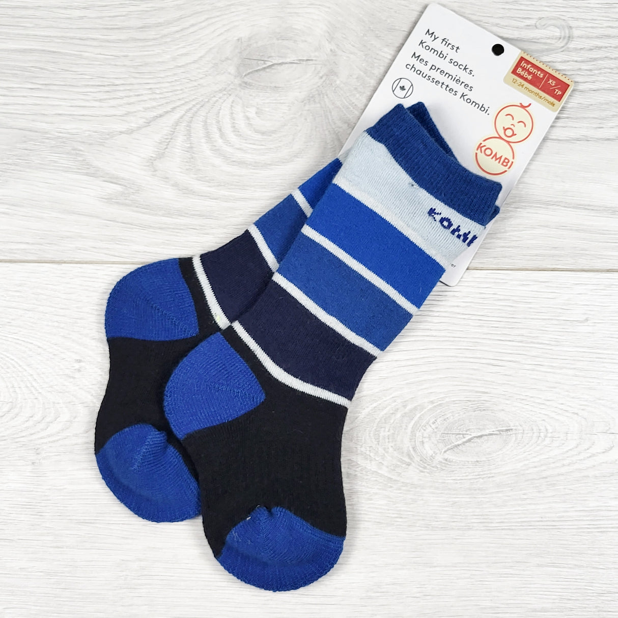 NEW - Kombi blue striped socks. Size 12-24 months