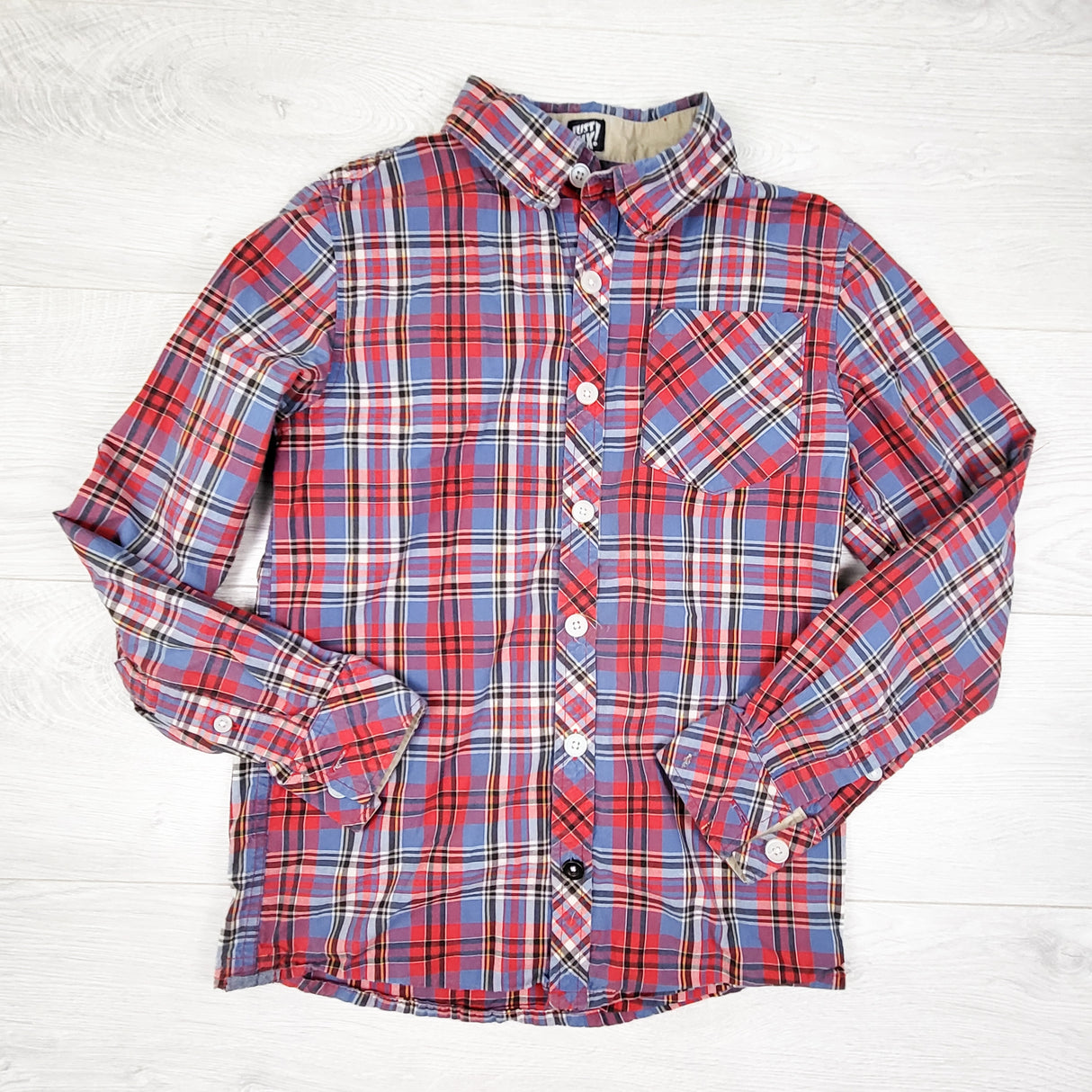 Just Max blue and red plaid button up shirt. Size 10/12