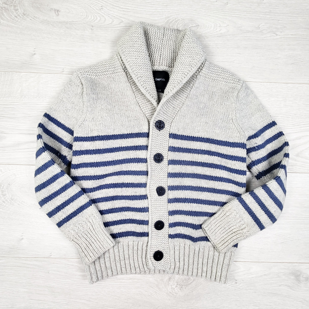 Gap grey and navy striped cardigan sweater. Size 6/7