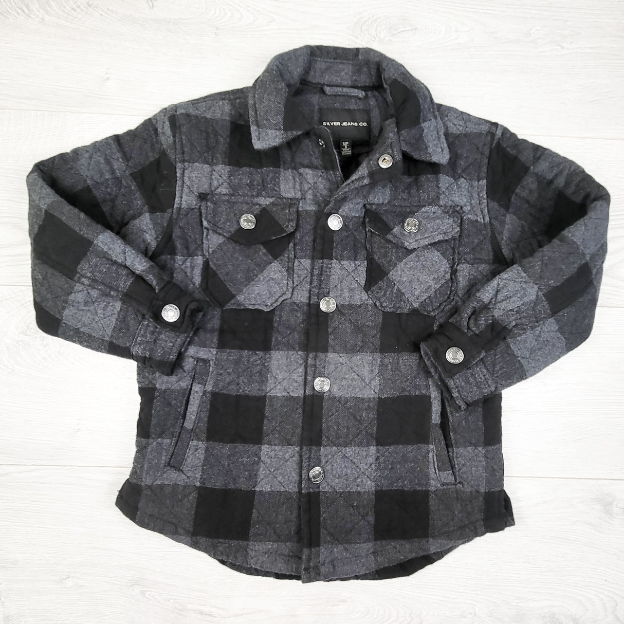 Silver Jeans black and grey plaid flannel snap button overshirt / shacket. Size 6
