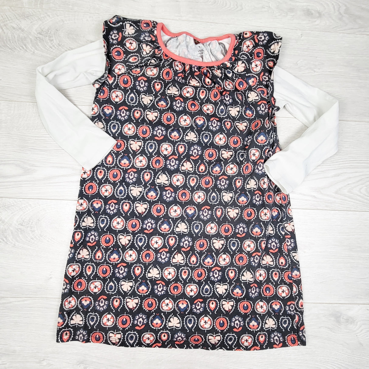 Tea Collection grey and coral floral print fooler dress. Size 8