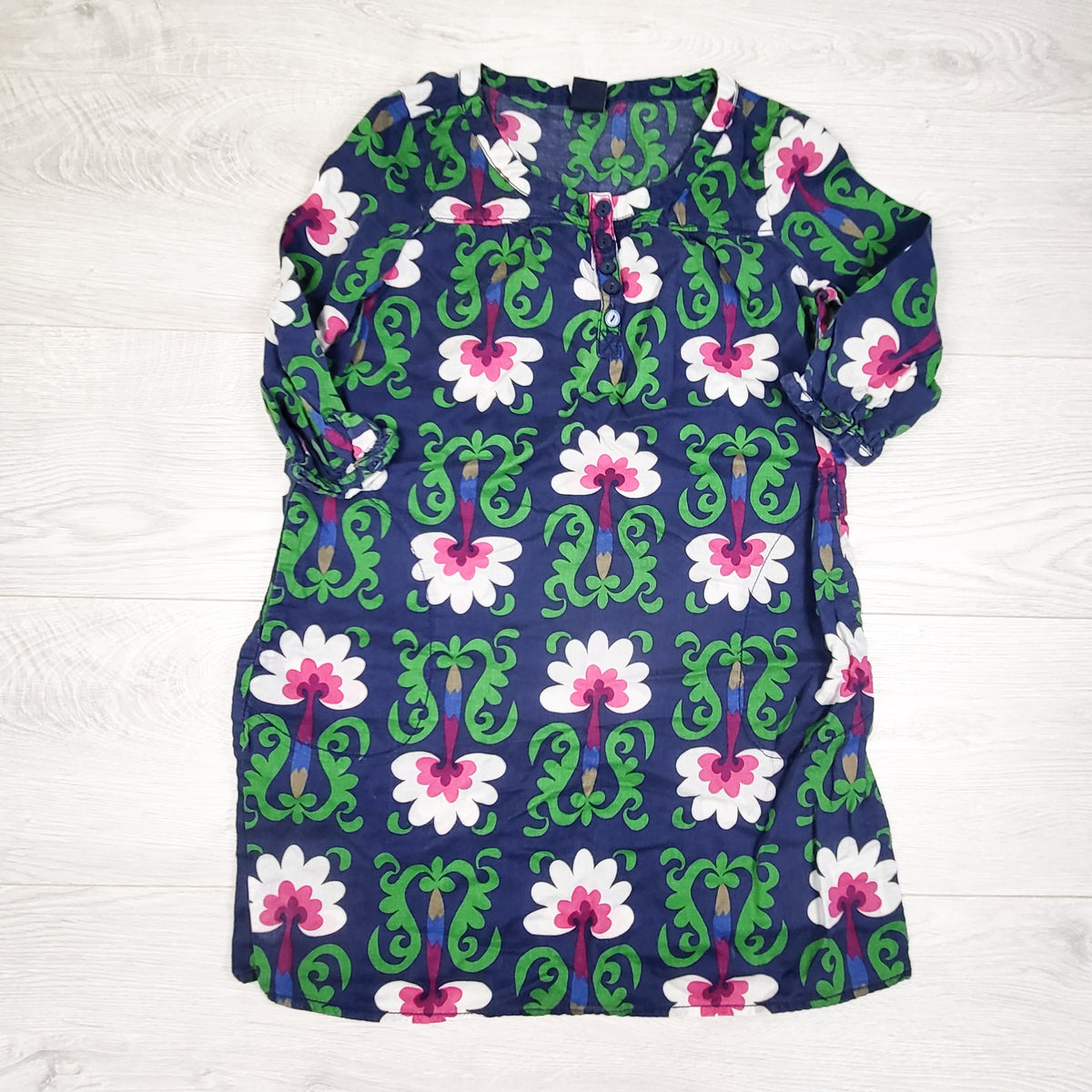 Tea Collection navy and green floral print dress. Size medium (8)