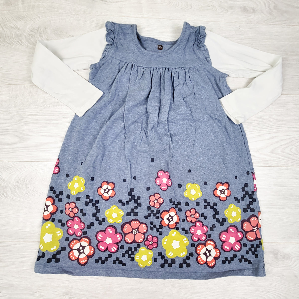Tea Collection blue fooler dress with flowers. Size 8