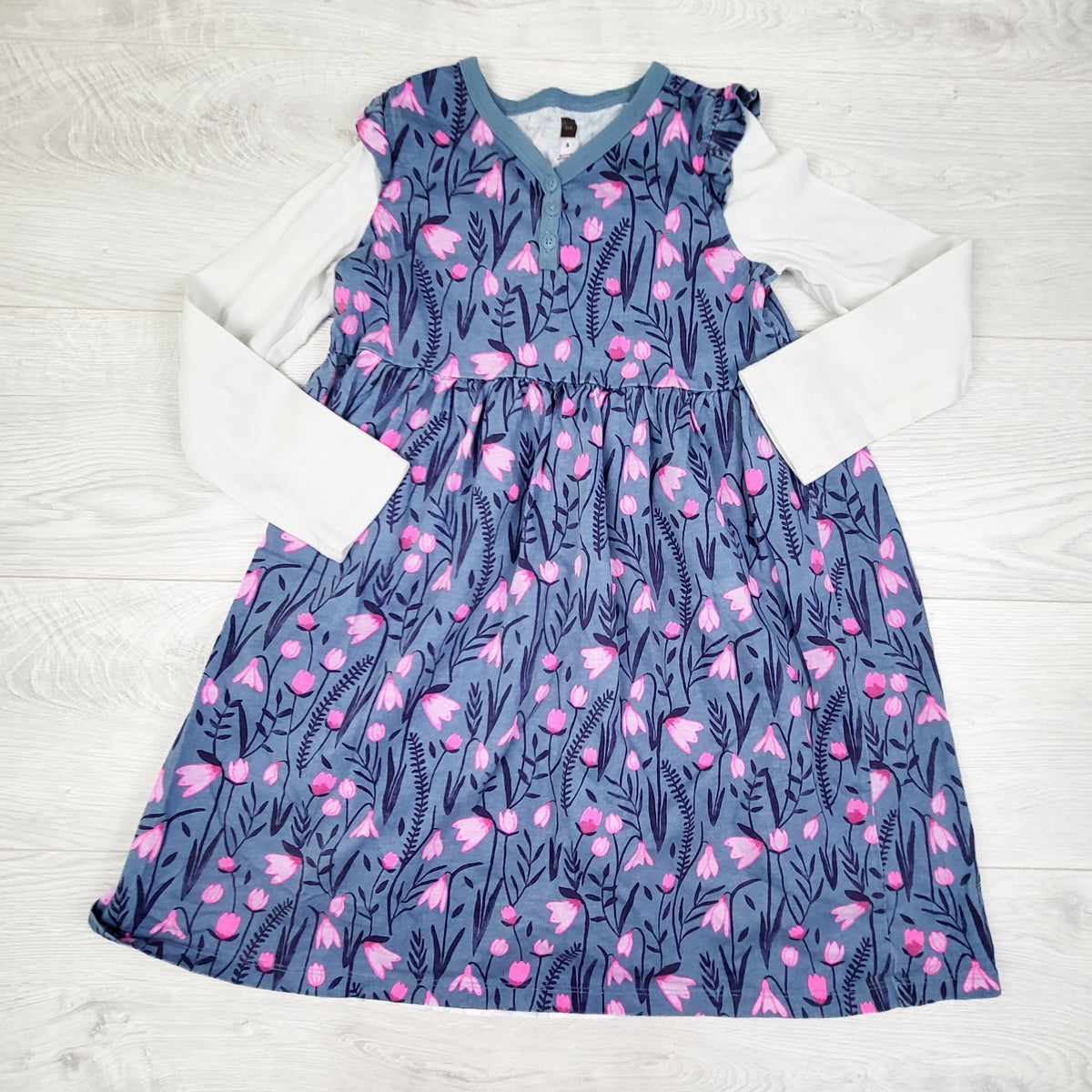 Tea Collection blue floral print fooler dress. Size 8