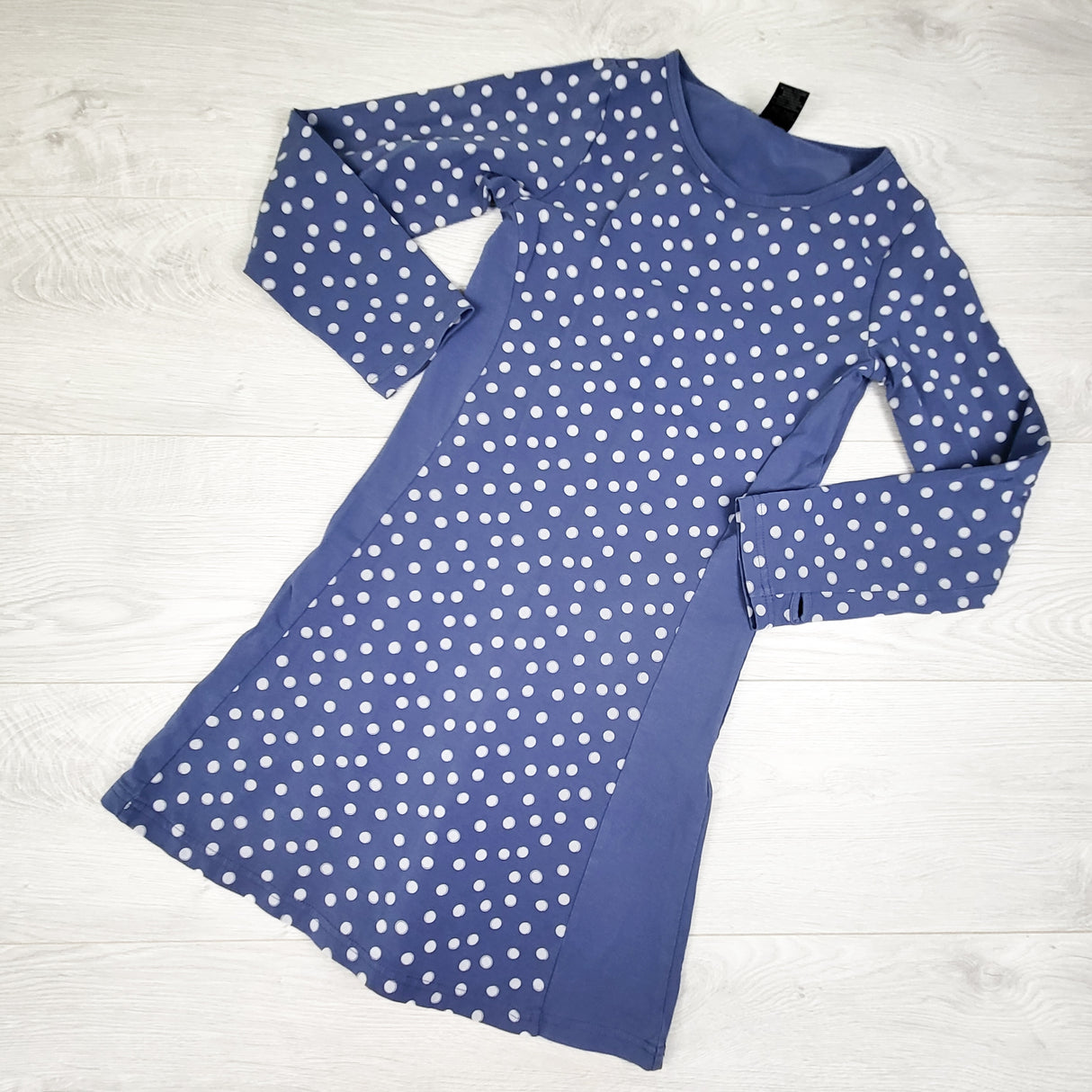 Peekaboo Beans blue polka dot dress. Size 8