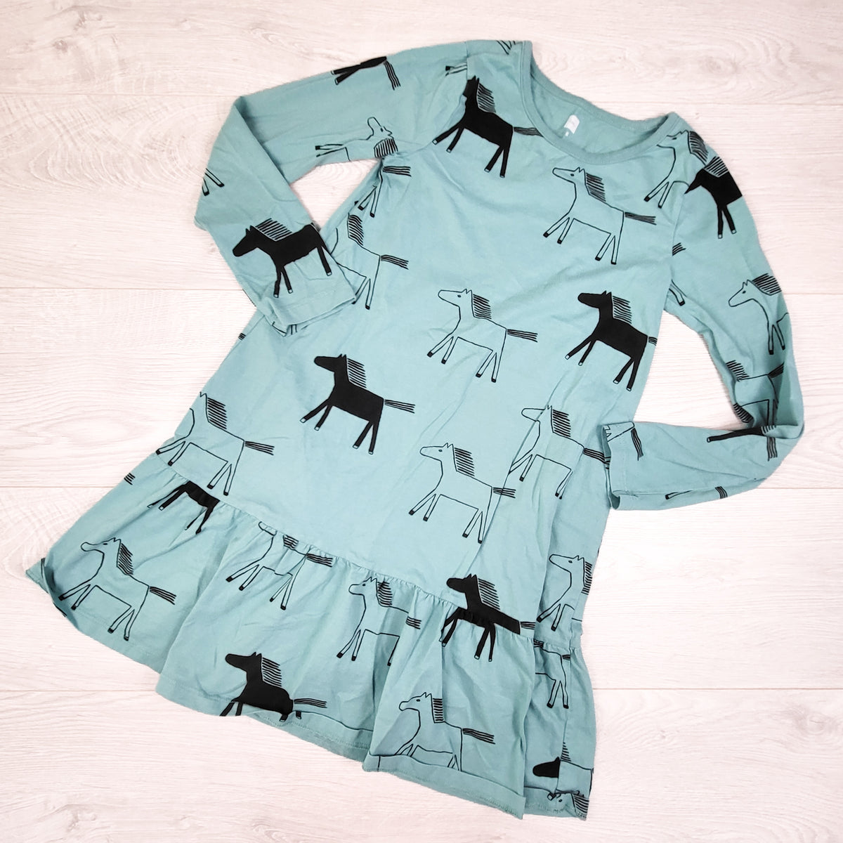 Tea Collection teal horse print cotton dress. Size 8