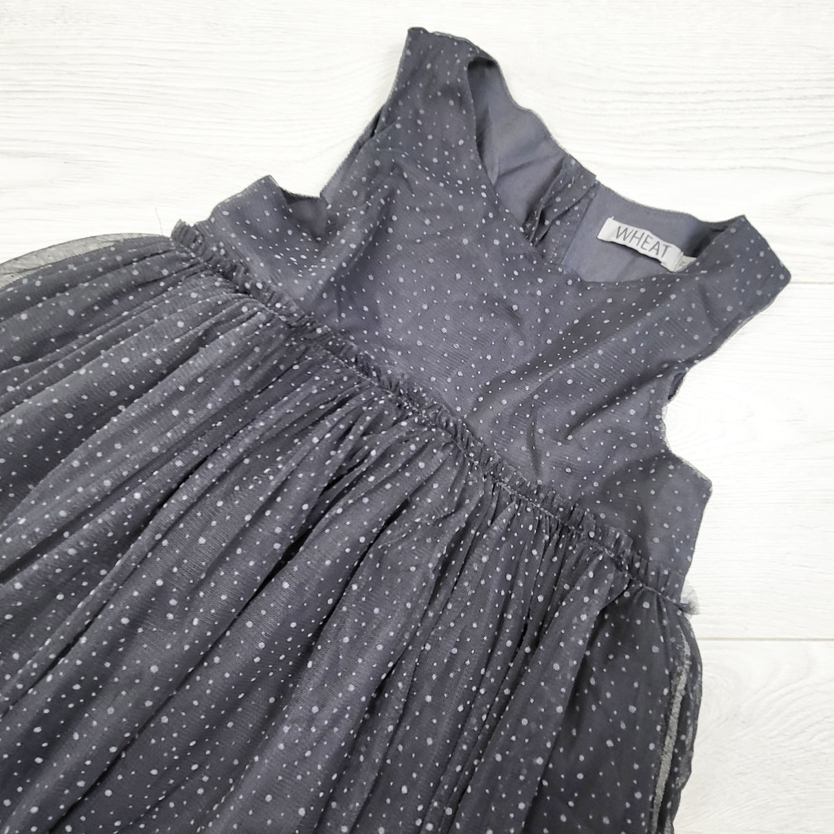 Wheat Kids grey glitter dot tulle dress. Size 7