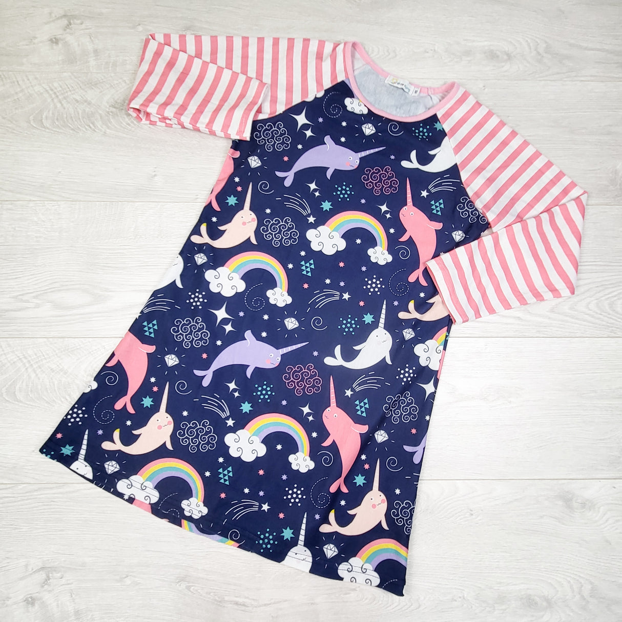 Sunshine Swing night gown with rainbows and narwhals. Size 10