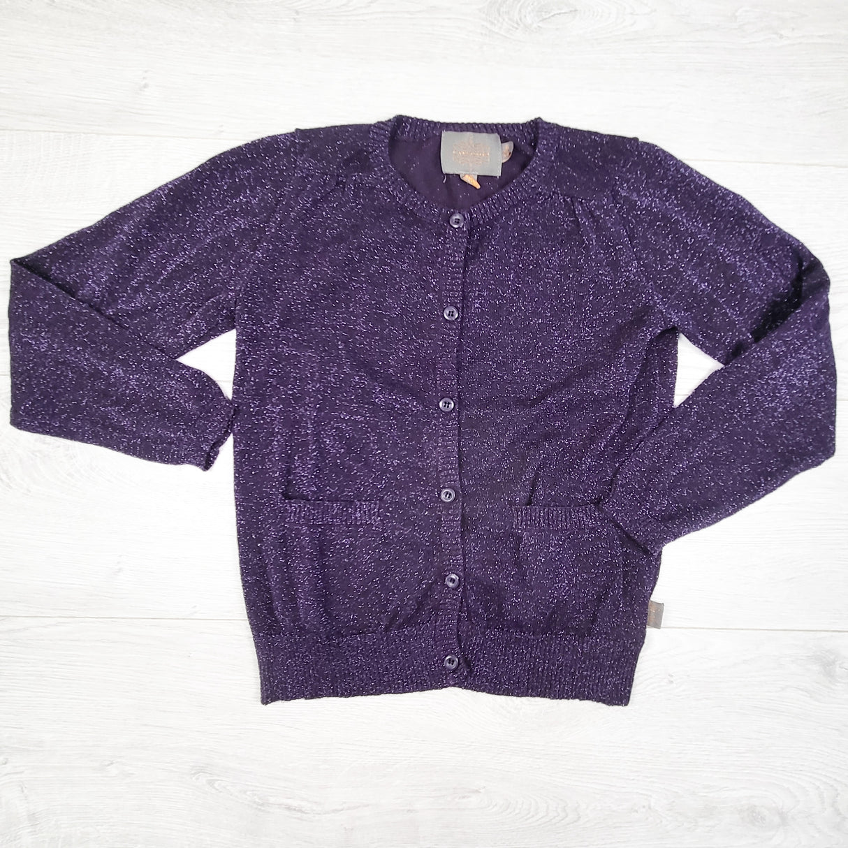Creamie lightweight purple sparkle caardigan sweater. Size 8