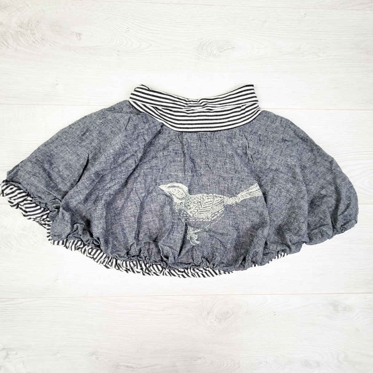 Toad in a Tree chambray skirt with bird. Approx 2/3T