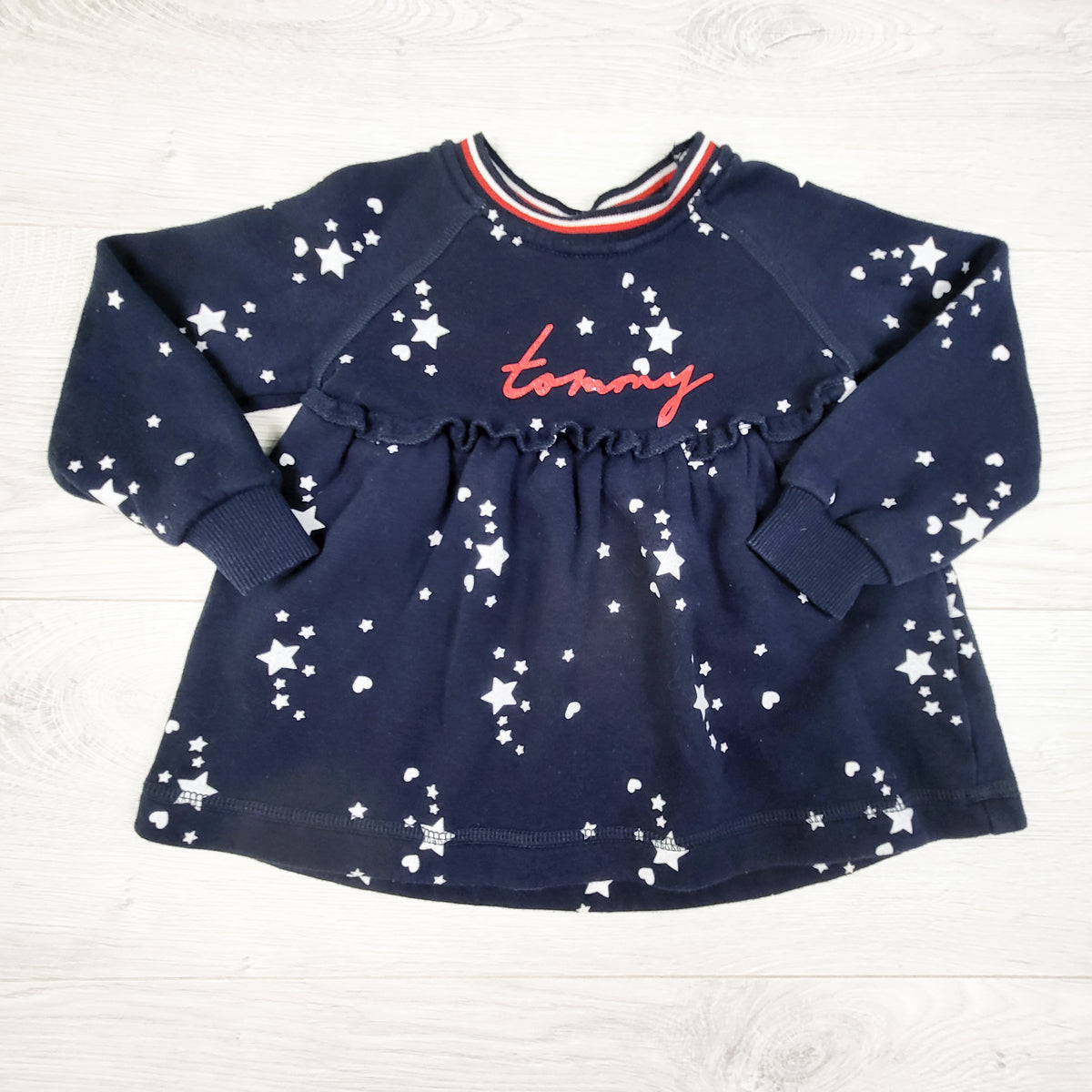 Tommy Hilfiger navy sweatshirt dress with stars. Size 2T