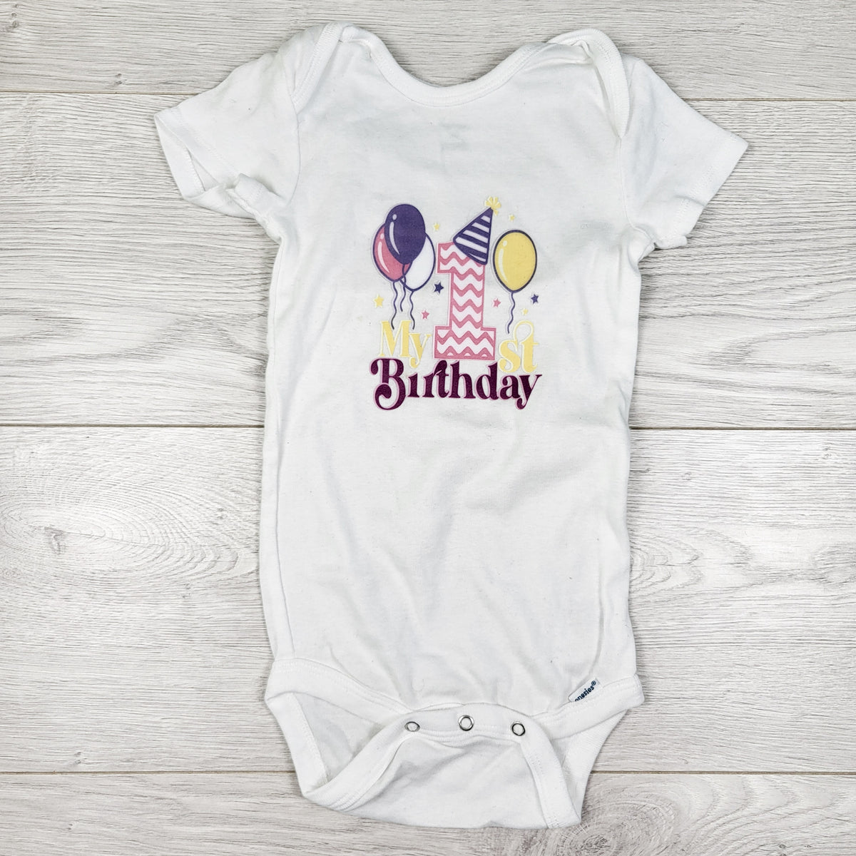 White custom made "1st Birthday" bodysuit. Size 24 months