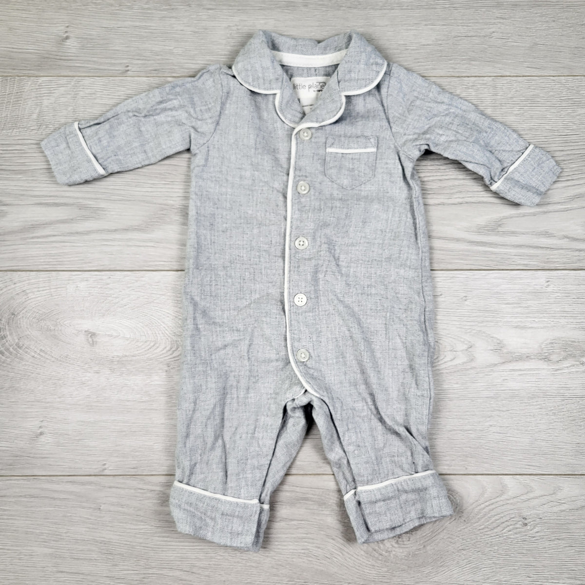 Little Planet grey organic cotton PJ style romper. Size 3 months