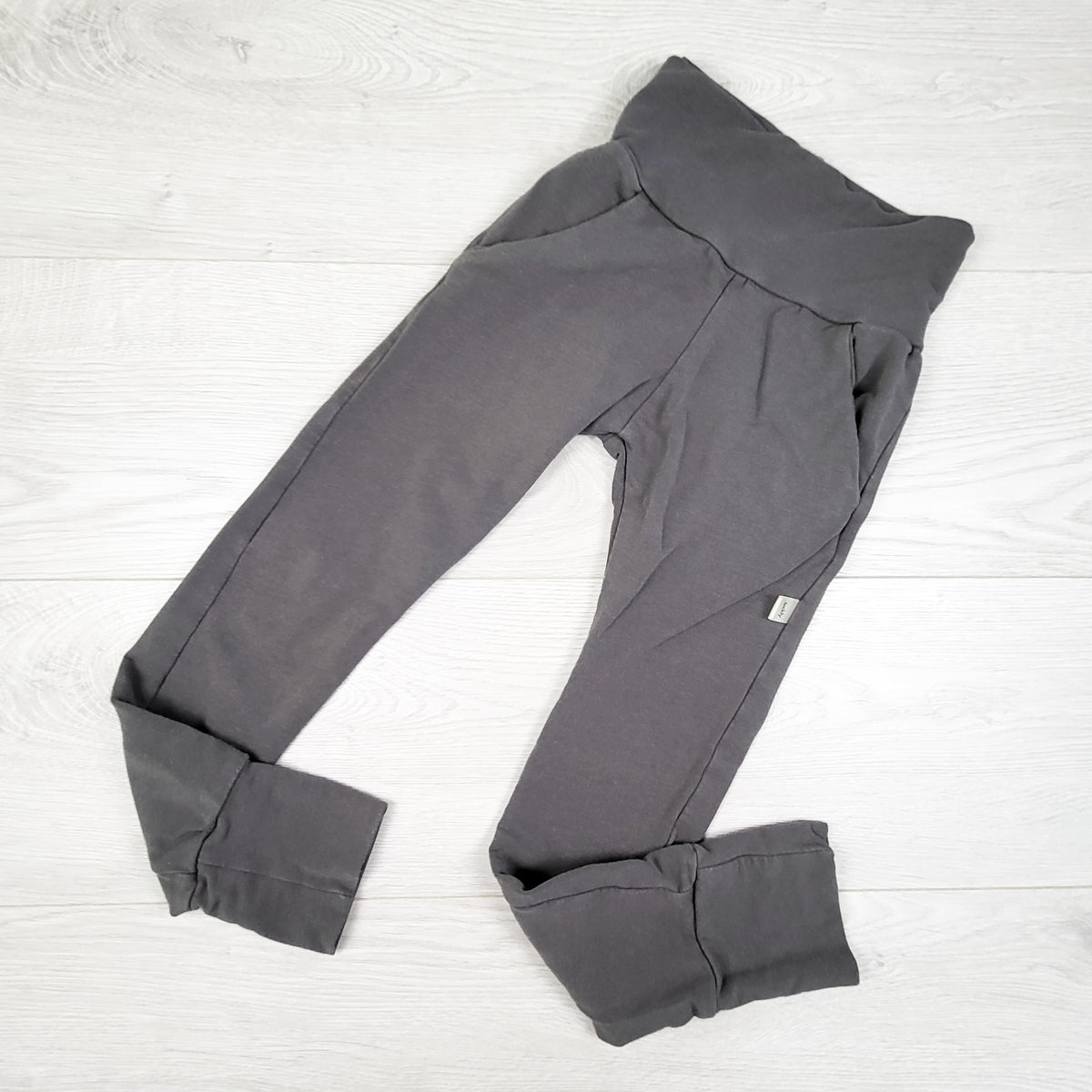 Teddy Little Apparel grey handmade bamboo blend pants. Size 6/7